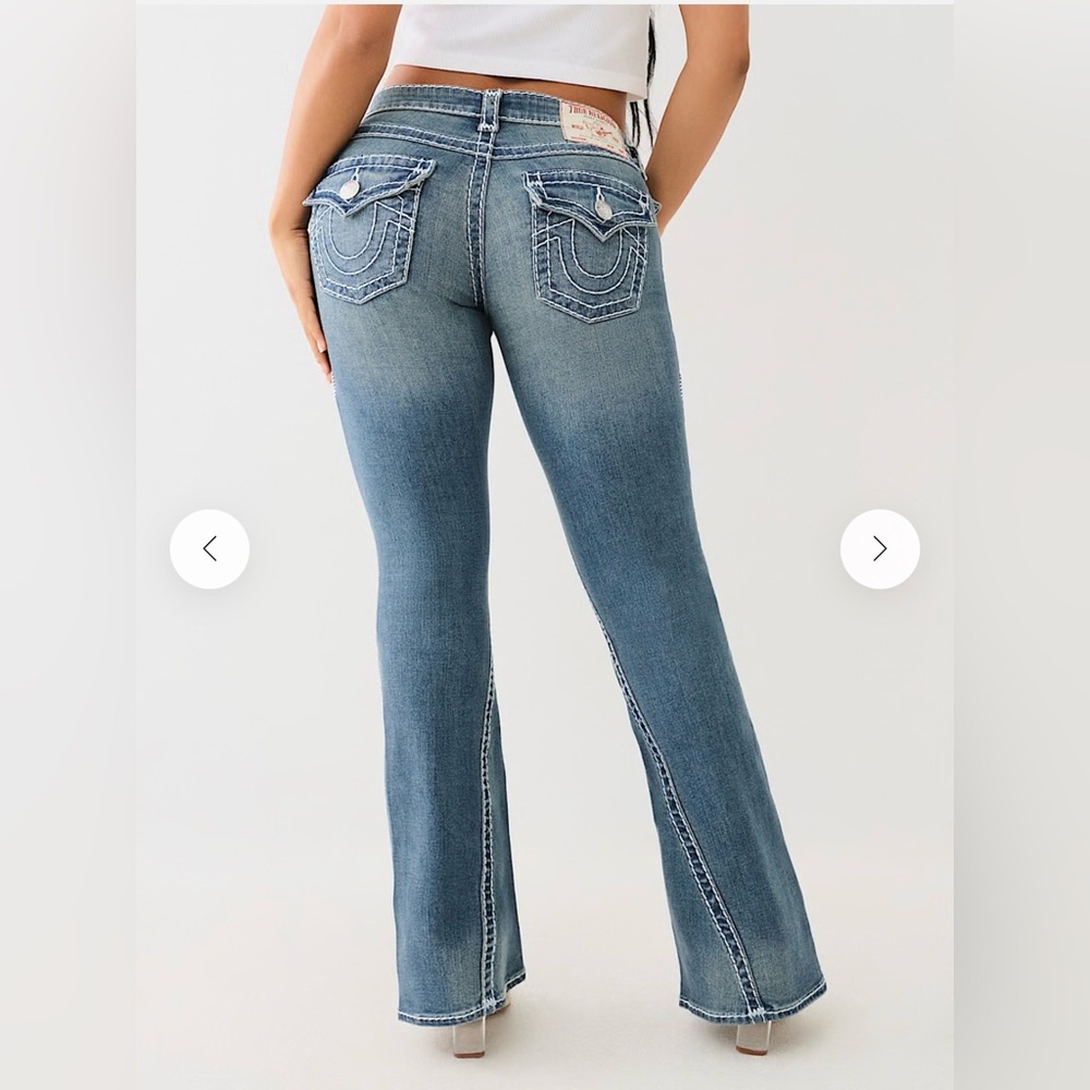True Religion Women's Wide Leg Flare Jeans in Faded Blue Denim - Picture 4 of 11